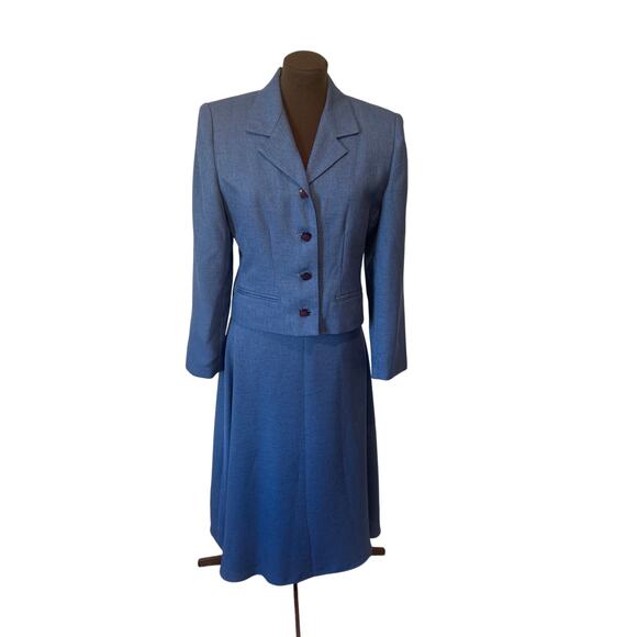 Clio Retro Style Blue Tailored Blazer Suit A Line Skirt Career Office Size 10 - Picture 1 of 11